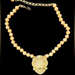 Heidi Daus Chic Gold tone bead lion head  Beaded Necklace